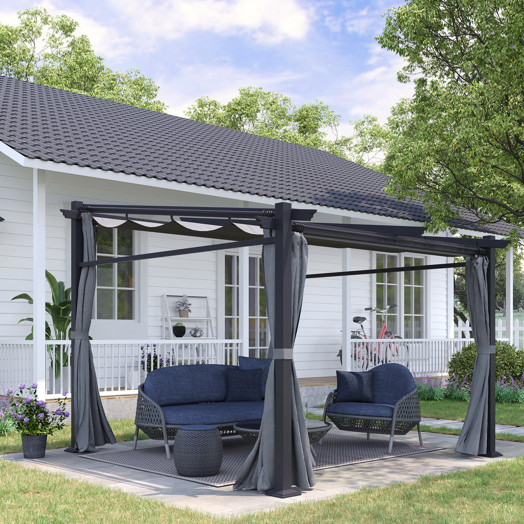 Pergola, inklusive monteringsbeslag, udtrækkeligt tag, 2,97 m x 2,95 m x 2,3 m, mørkegrå