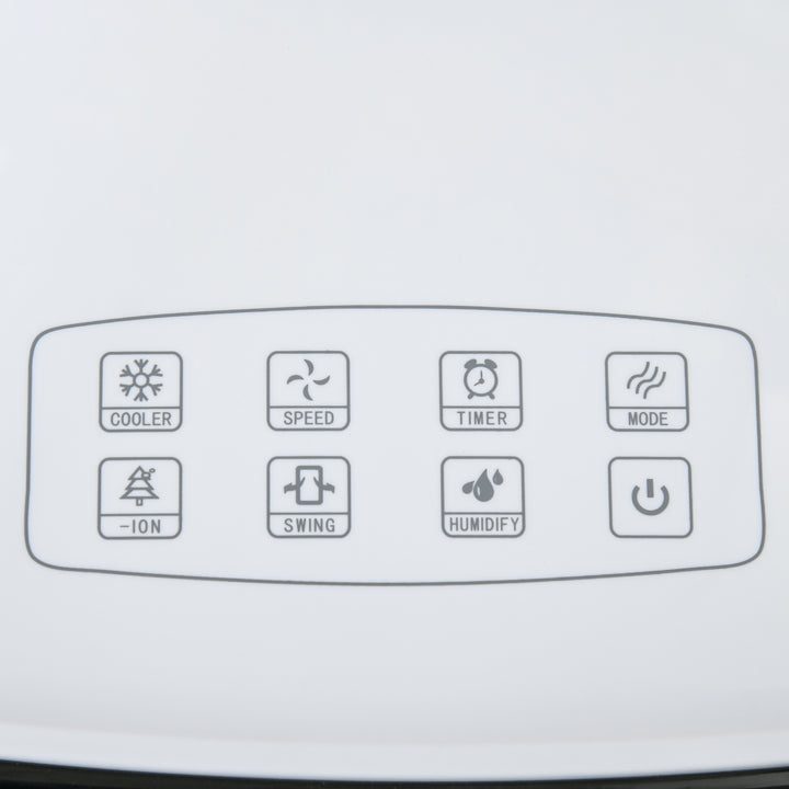 Bærbar luftkøler, 3-i-1 fordampningskøler, luftfugter, ventilator, 10L luftkøler med fjernbetjening, LED-berøringspanel, 3 hastigheder, timer, oscillation, hvid