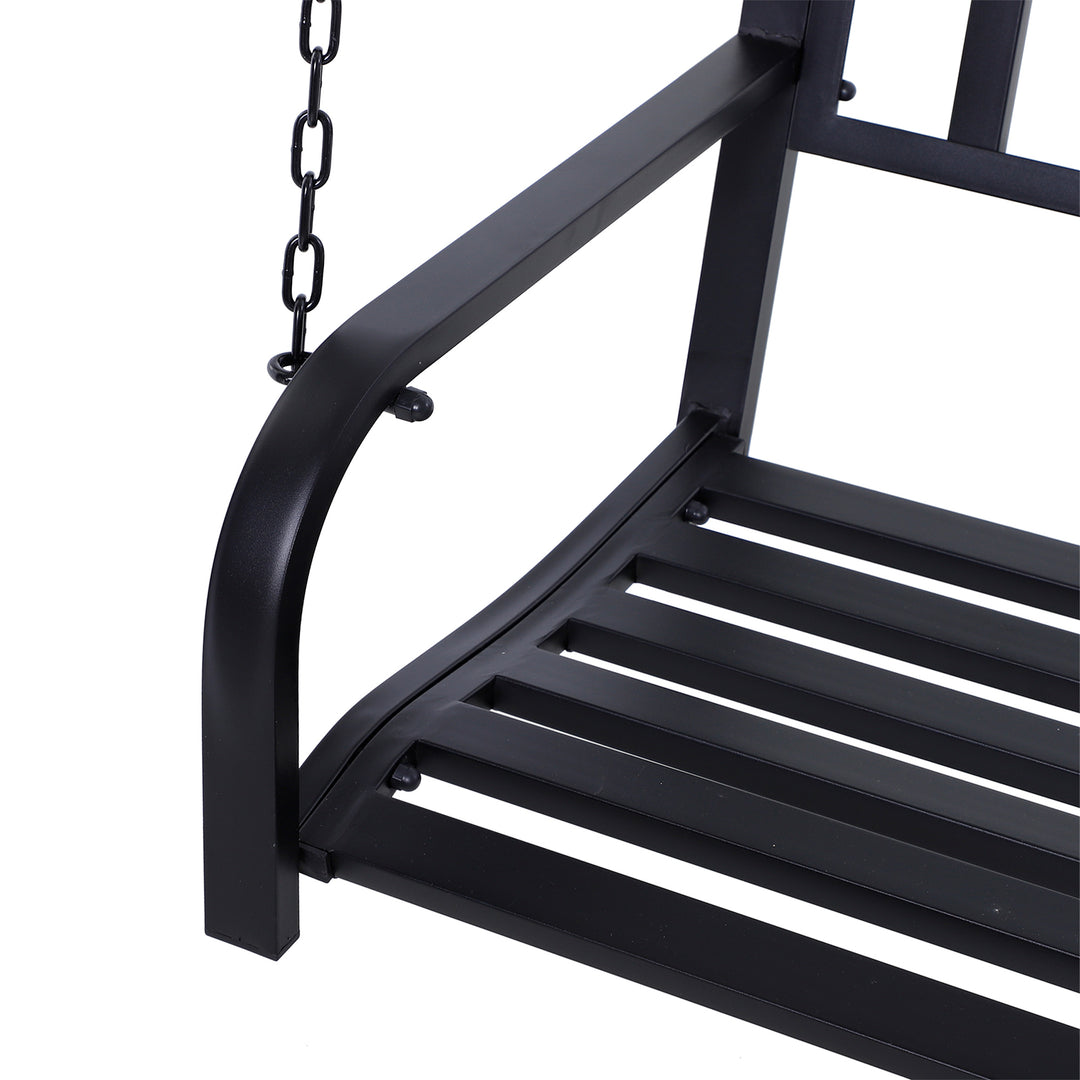 Hængebænk, 2-personers havegynge, gyngebænk, Hollywood-gynge, hængebænk med kæder, metal, sort, 127 x 60 x 53 cm