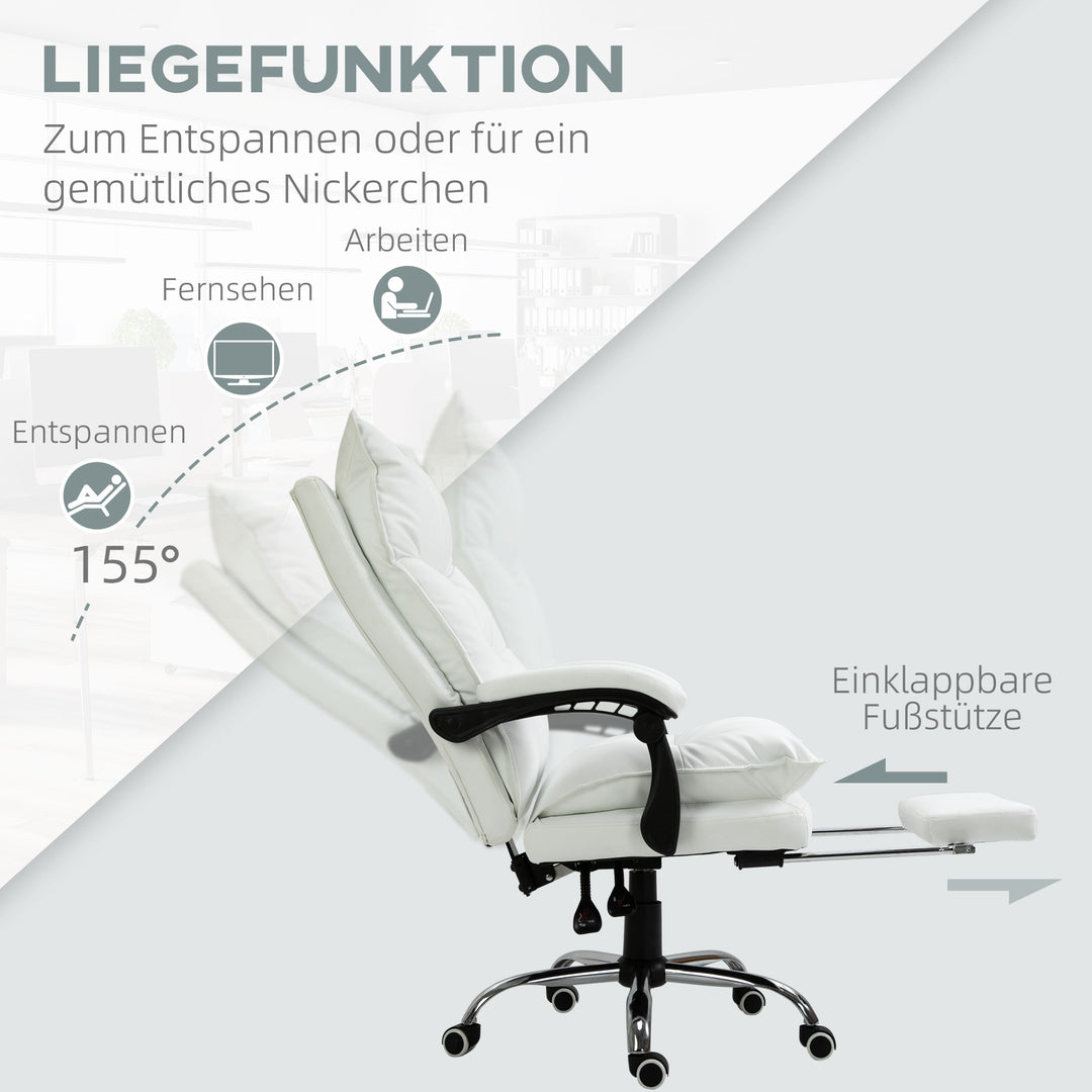 Kontorstol med lænefunktion, ergonomisk højdejusterbar med fodstøtte, polstret, bæreevne op til 135 kg, 66 x 72 x 122-130 cm, hvid