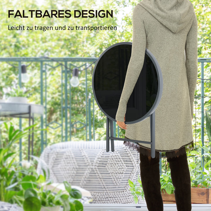 Foldbart sidebord, udendørs foldbart bord, med bordplade i hærdet glas, til terrasse, 45 x 45 x 50 cm sort