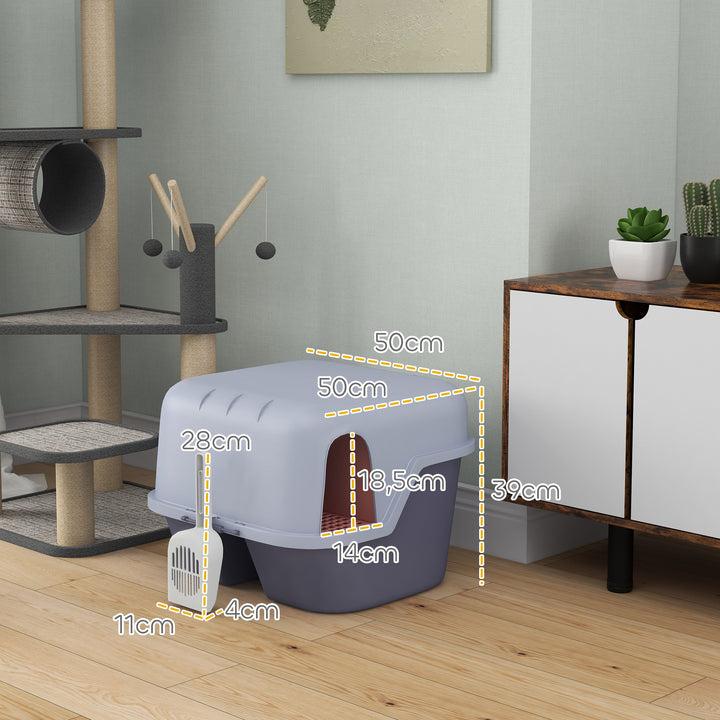 Kattebakke med låg og skovl, nem at rengøre, aflåselig, lilla