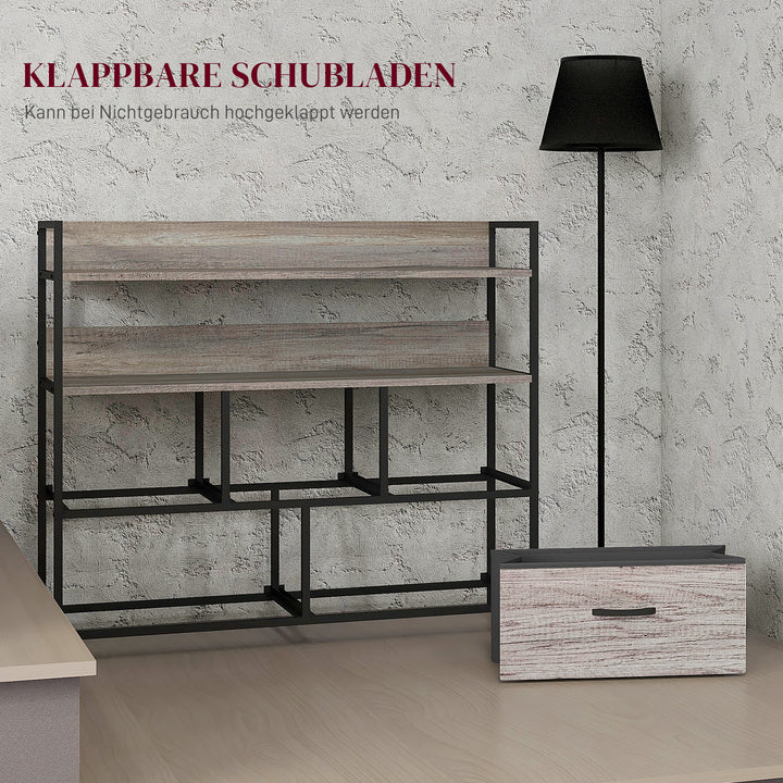 Stofkommode, 5 foldbare skuffer, 2 hylder, stålramme, 98 x 29 x 85 cm, grå