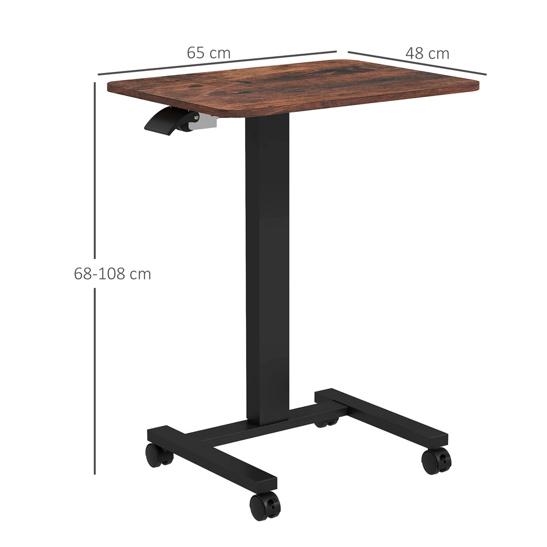 Hæve-sænkebord, laptopbord, højdejusterbart, 4 hjul, 65 cm x 48 cm x 108 cm, brun + sort