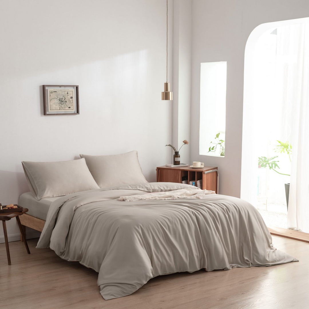 Beige Bambus Sengesæt 1-person - 400TC Tanboocel - Blød Taupe