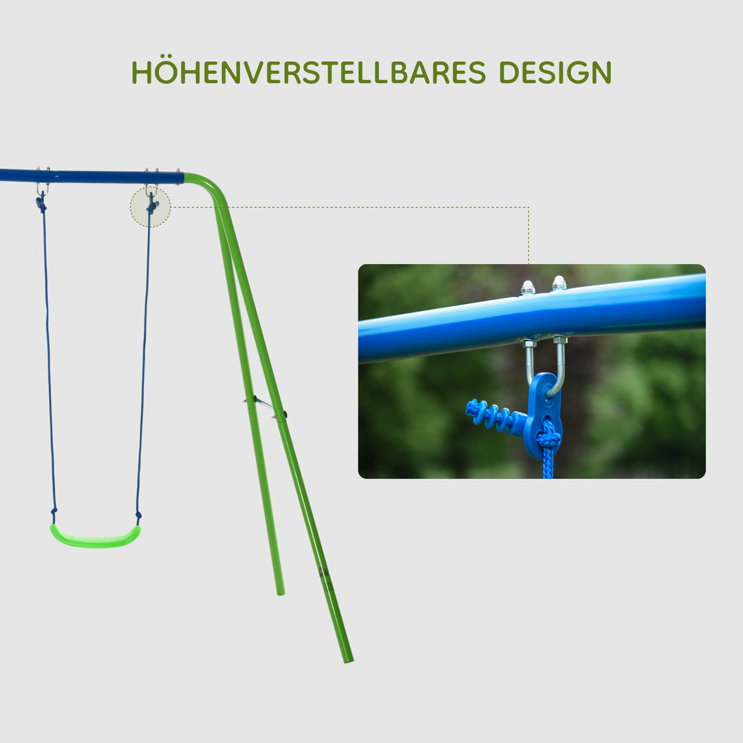 Gyngesæt, udendørs gyngesæt med 2 gynger, vippe, børnegynge med metalramme, grøn