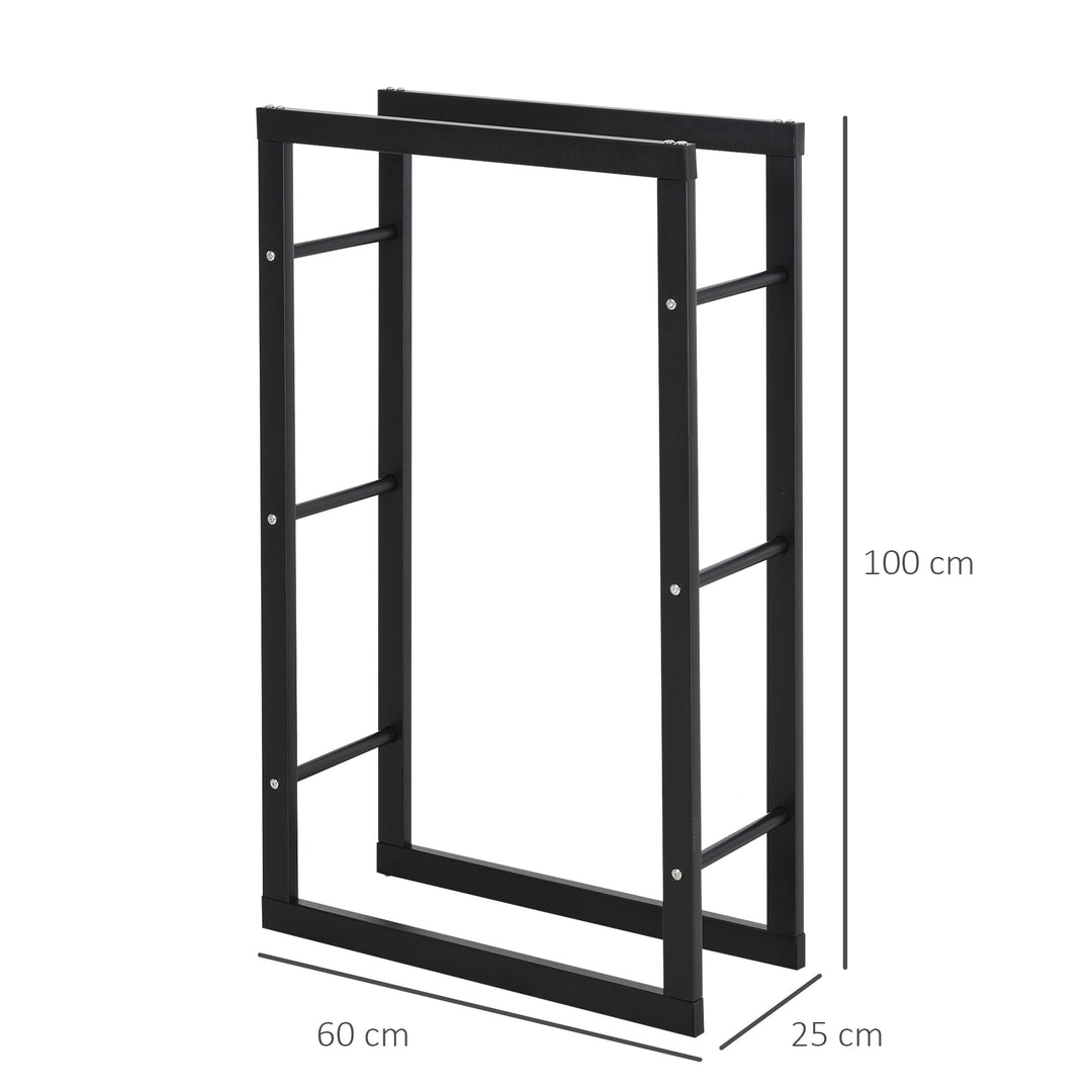 Brændehylde metal 60 x 25 x 100 cm brændehylde stablingshjælp stålramme op til 100 kg brændehylde udendørs brændehylde brændehylde til have terrasse udendørs sort