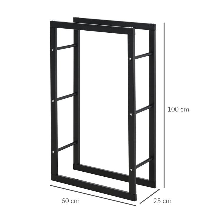 Brændehylde metal 60 x 25 x 100 cm brændehylde stablingshjælp stålramme op til 100 kg brændehylde udendørs brændehylde brændehylde til have terrasse udendørs sort