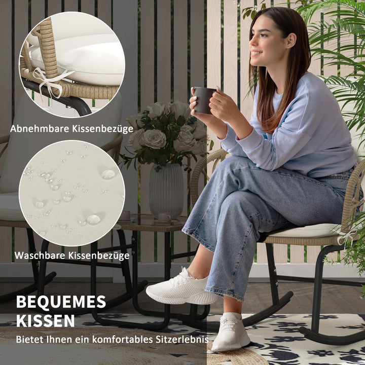 Gyngestolsæt, bistrostil, bohostil, PE-rattan, vejrbestandig, cremefarvet