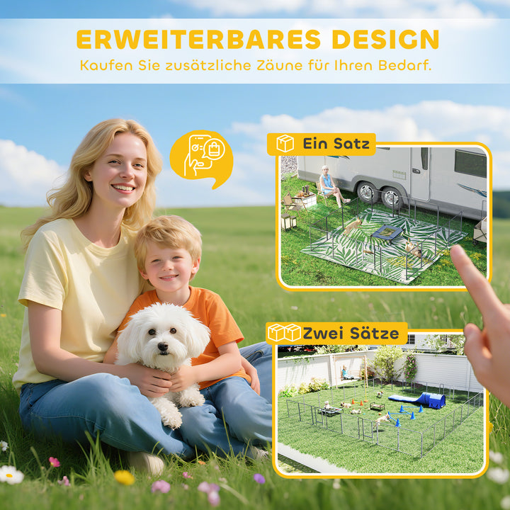Hvalpegård, 16-delt foldbar hvalpegård med dør til små og mellemstore hunde, 3,2 x 3,2 x 0,8 m, grå