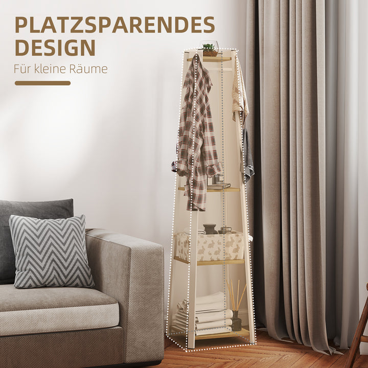 Tøjstativ, trapezformet design, tre etager, 8 dobbelte knager, stål, hvid+eg