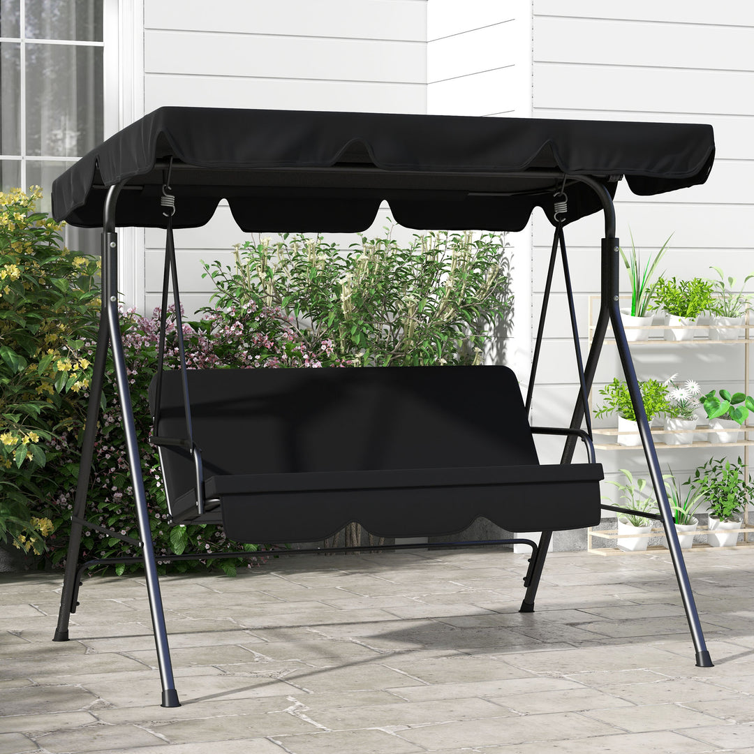 3-personers Hollywood gyngestol til haven, vejrbestandig, 172 cm x 110 cm x 153 cm, sort