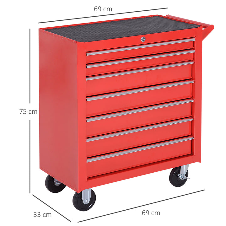 Værktøjsvogn, 2 små og 5 store skuffer, stål, op til 150 kg, 69 x 33 x 75 cm, rød
