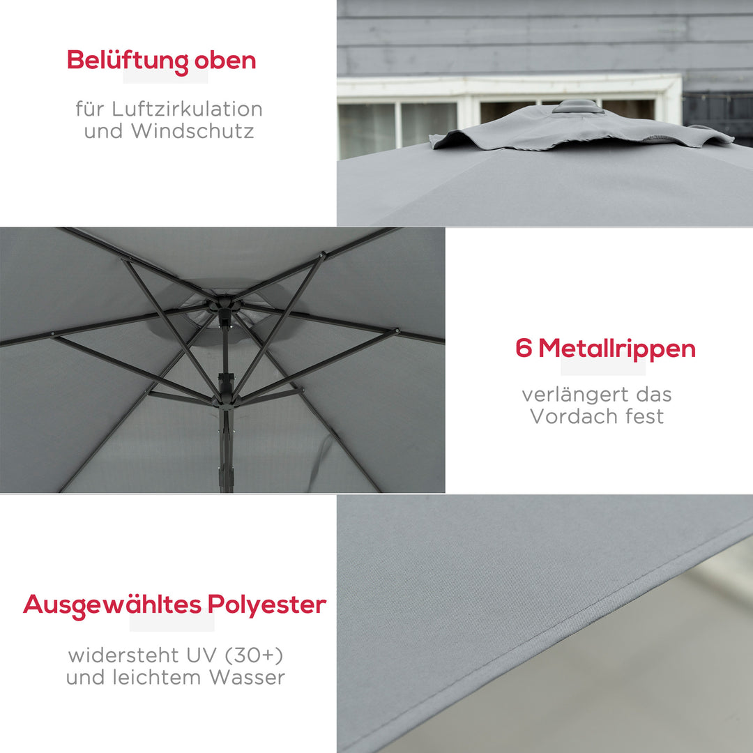 Fritstående parasol Ø293cm, solskærm med sidegreb, krydsfod, vindtæt, vandafvisende, mørkegrå