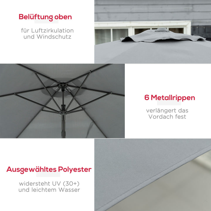 Fritstående parasol Ø293cm, solskærm med sidegreb, krydsfod, vindtæt, vandafvisende, mørkegrå