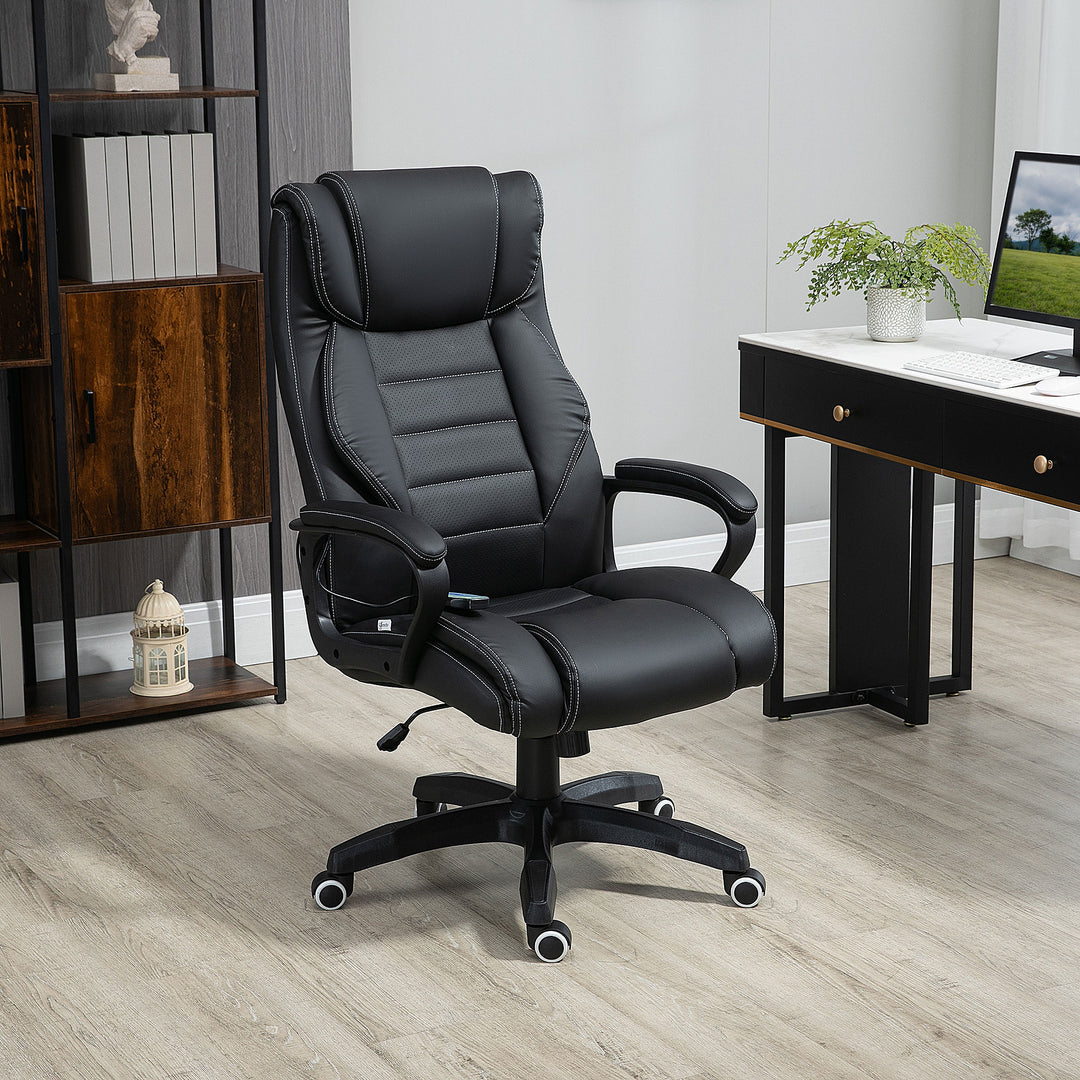 Kontorstol med massage, højdejusterbar lederstol, ergonomisk drejestol, spillestol, computerstol, massagestol, 6 vibrationspunkter, linnedfølelse, justerbar, sort, 66 x 78 x 112-120 cm