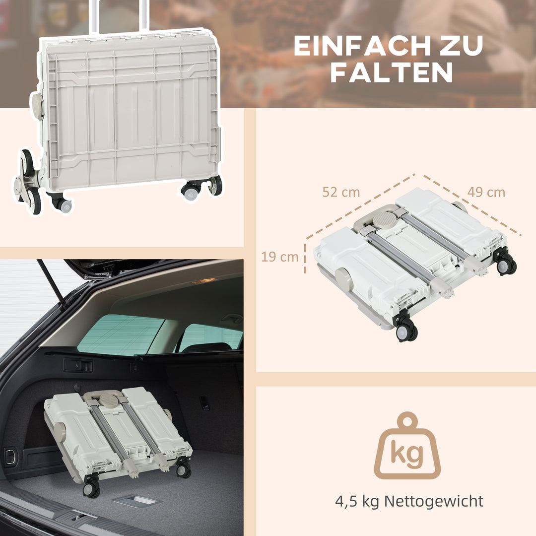 Indkøbsvogn / trolley, sammenklappelig, teleskophåndtag, belastningskapacitet op til 65 kg, hvid