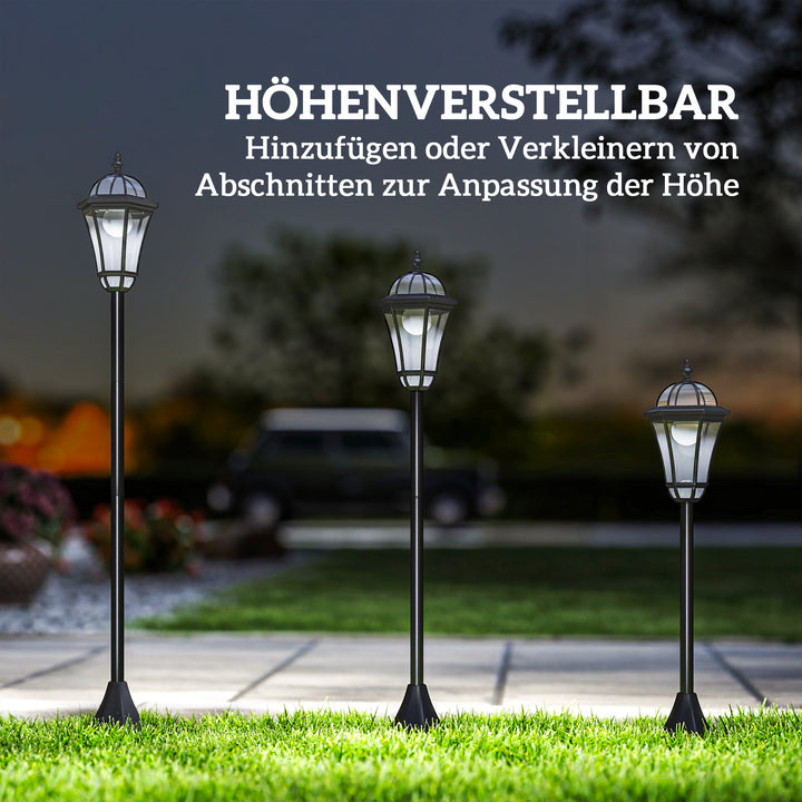Solcelledrevet havelanterne sæt med 2, vejrbestandig stilampe 129 cm høj, med led, 6 timers lys, ip44, solcellelampe til udendørs brug, sort