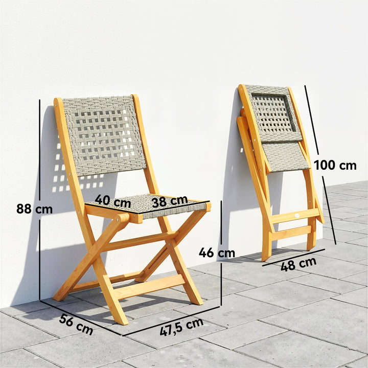 Havestole, sæt med 2, FSC klapstole med åndbart sæde, komfortabel sædehøjde, lavet af massivt træ og polyrattan
