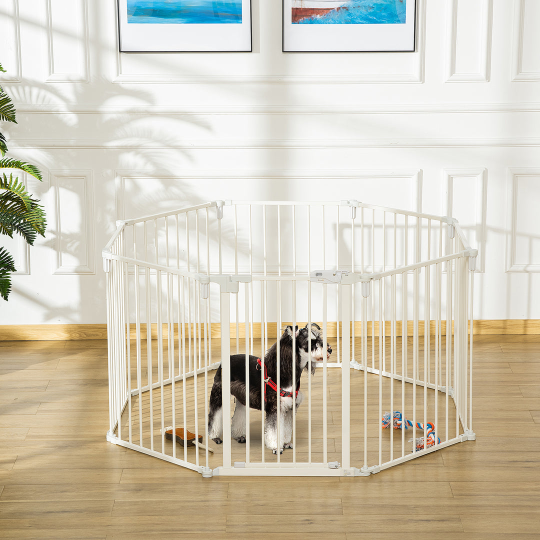Hvalpegård udendørs indhegning til hunde beskyttelseslåge med dør pejsbeskyttelse fleksibel sammenklappelig 8 paneler hver 60 x 76 cm hvid