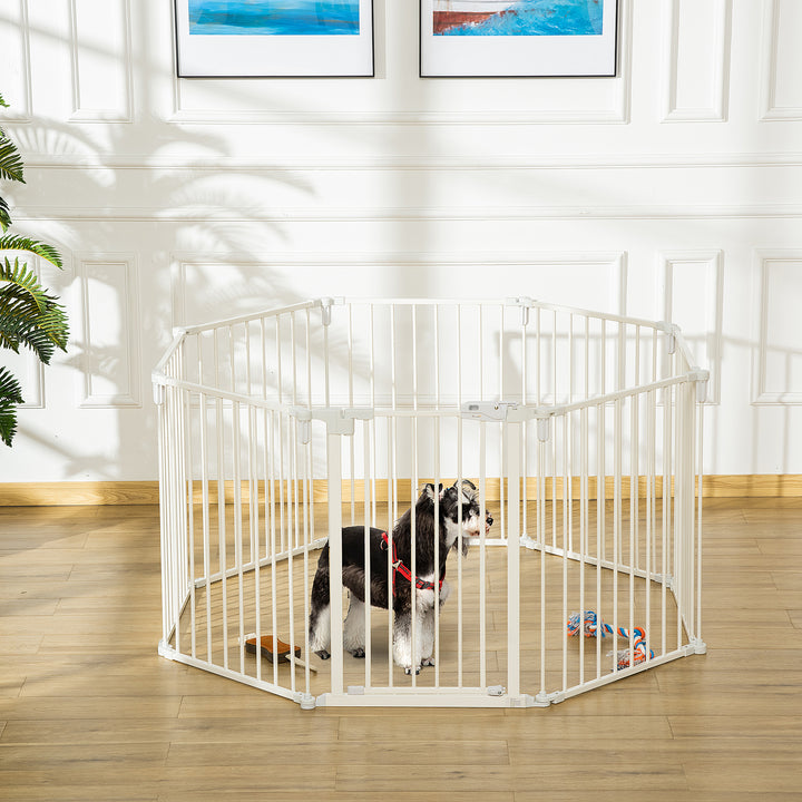 Hvalpegård udendørs indhegning til hunde beskyttelseslåge med dør pejsbeskyttelse fleksibel sammenklappelig 8 paneler hver 60 x 76 cm hvid