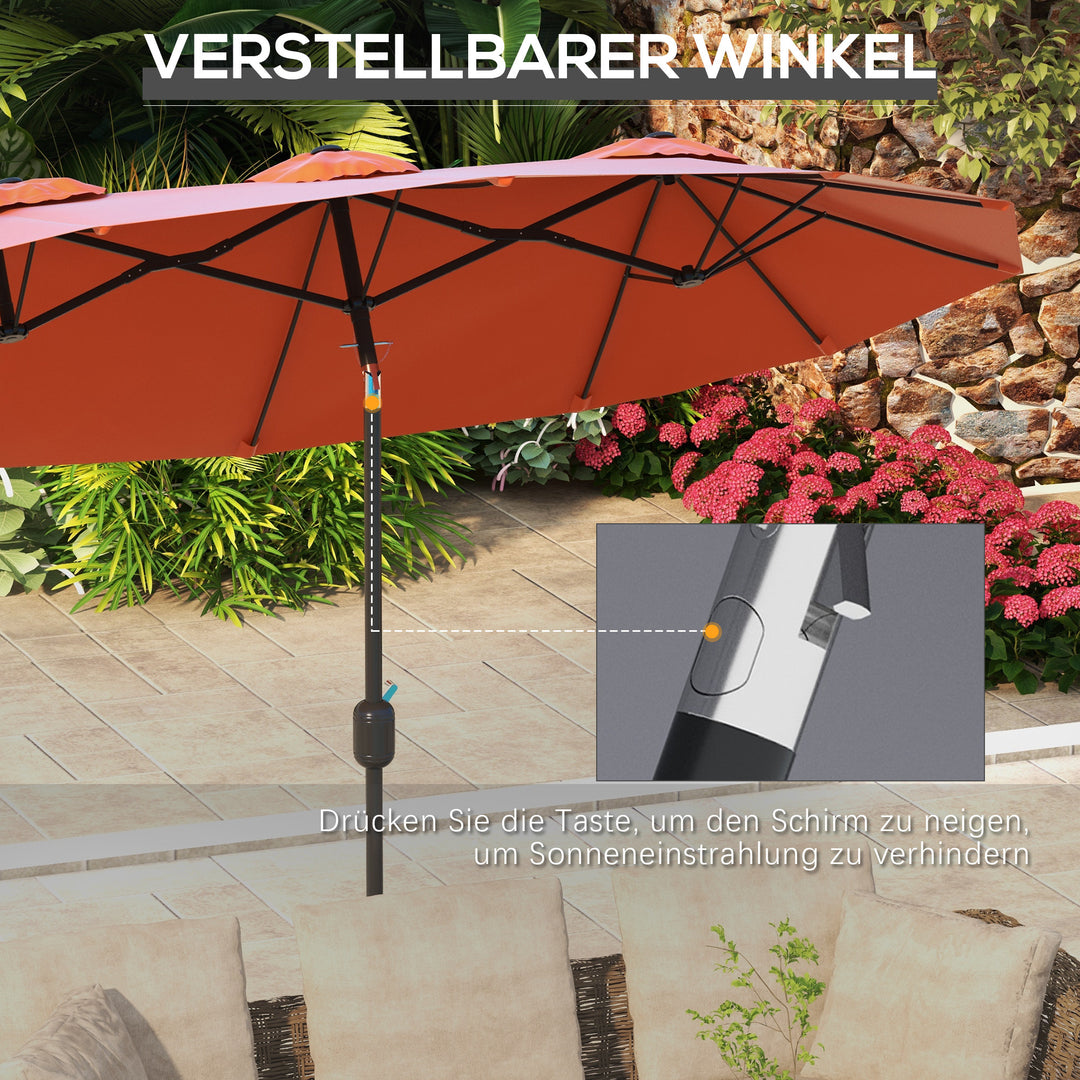 Parasol, haveparasol, vipbar, med håndsving, vindfang, polyester+stål, bordeaux, 295 x 152 cm