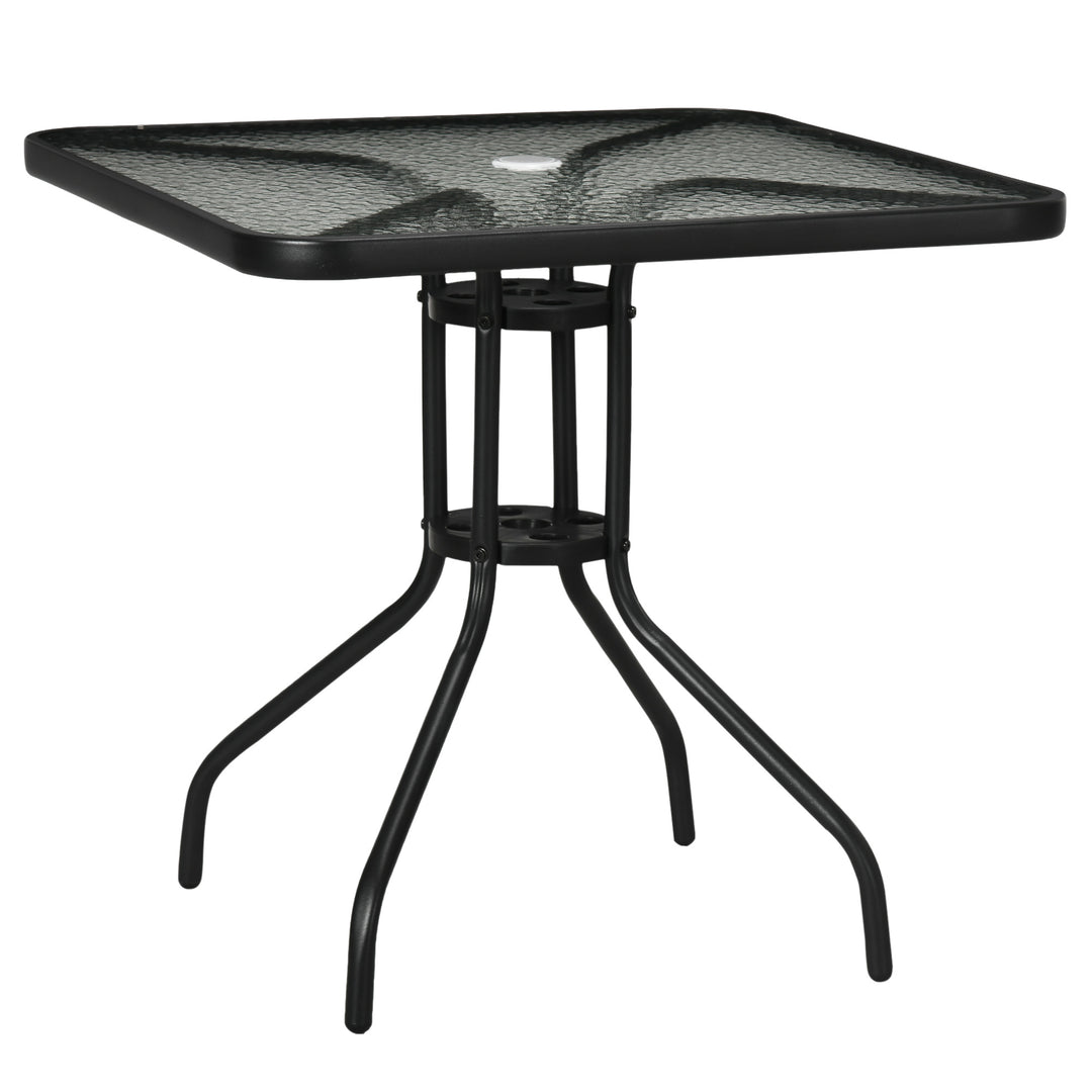 Aftageligt havebord i metal, 76x76 cm, vejrbestandigt balkonbord med parasolhul, skridsikkert, sort