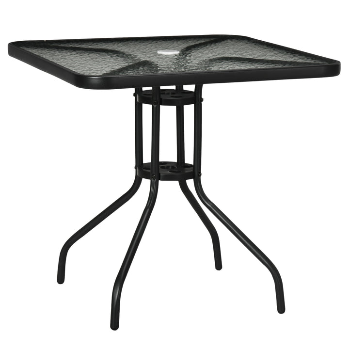 Aftageligt havebord i metal, 76x76 cm, vejrbestandigt balkonbord med parasolhul, skridsikkert, sort