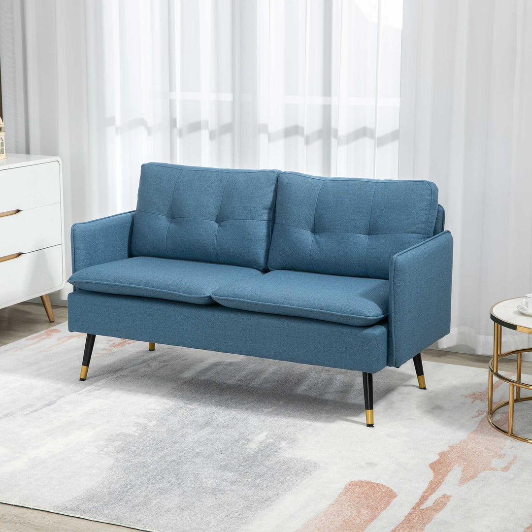 2-Personers sofa i retrodesign, med knapsyninger, sofa, linnedlook, mørkeblå