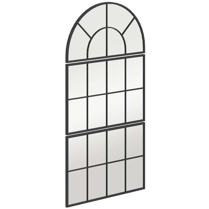 Vægspejl, vinduesspejl, tredelt, metalramme, 76 x 53 cm, sort