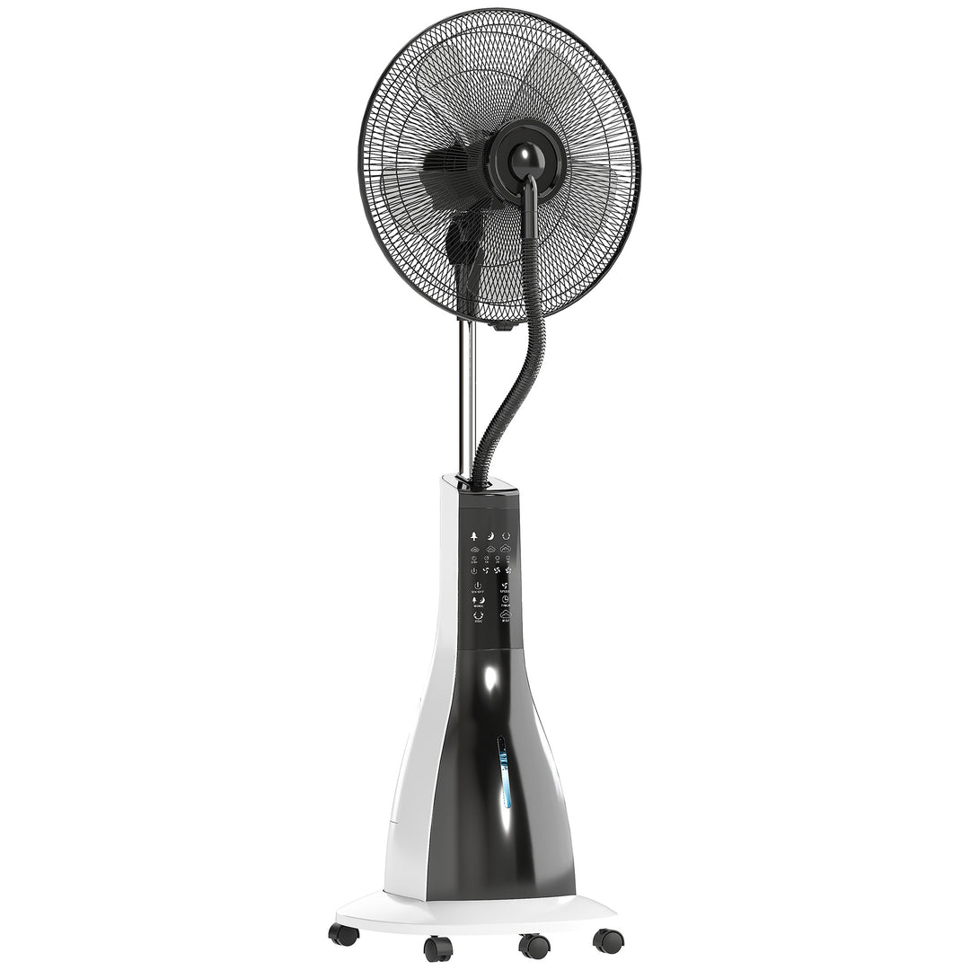 Ventilator med dugfunktion, 75 grader roterbar, 3 hastigheder, 3 tilstande, 3-liters vandtank, sort og hvid