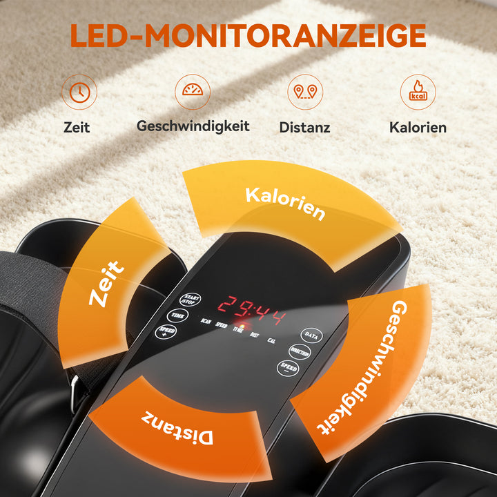 Mini pedaltræner, 12 hastigheder, LED-display, fjernbetjening, skridsikker, bærbar, metal, plastik, sort