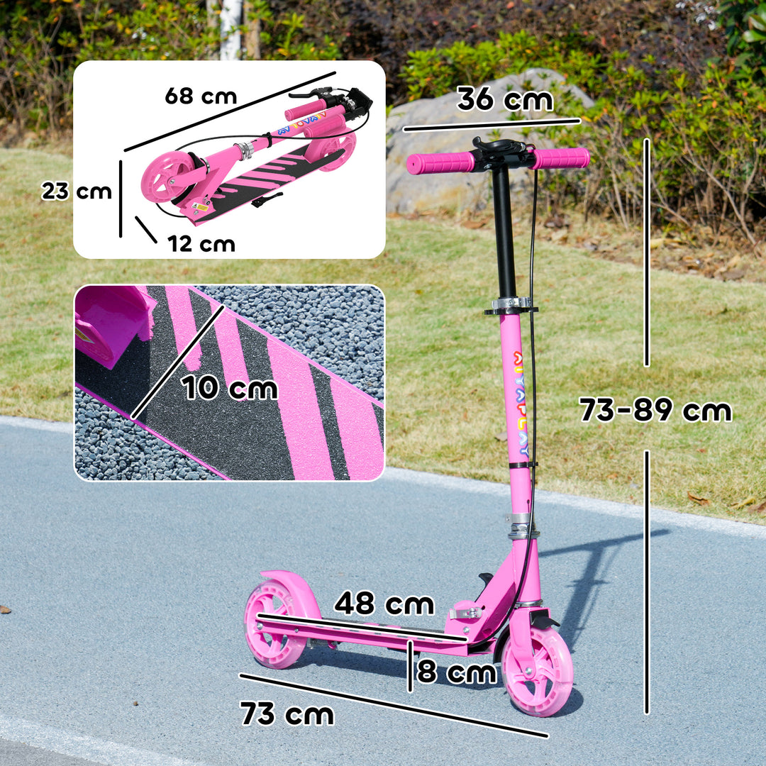 Børnescooter, dobbeltbremser, metalstel, fodstøtte, foldbar, 3-8 år, pink