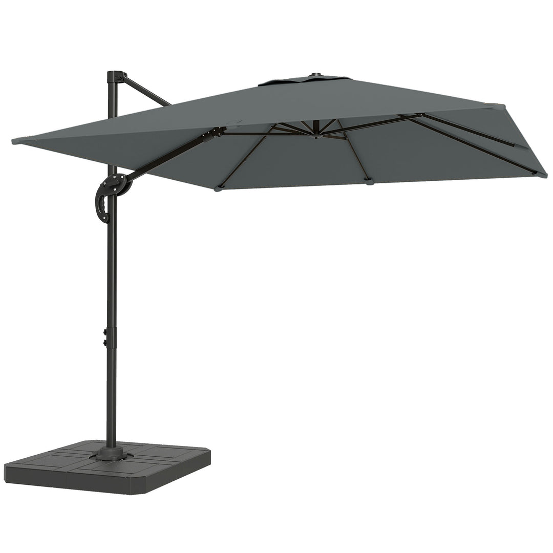 Aluminiums fritstående parasol Ø244cm, solskærm med håndsving, vandafvisende, 360° roterbar, mørkegrå