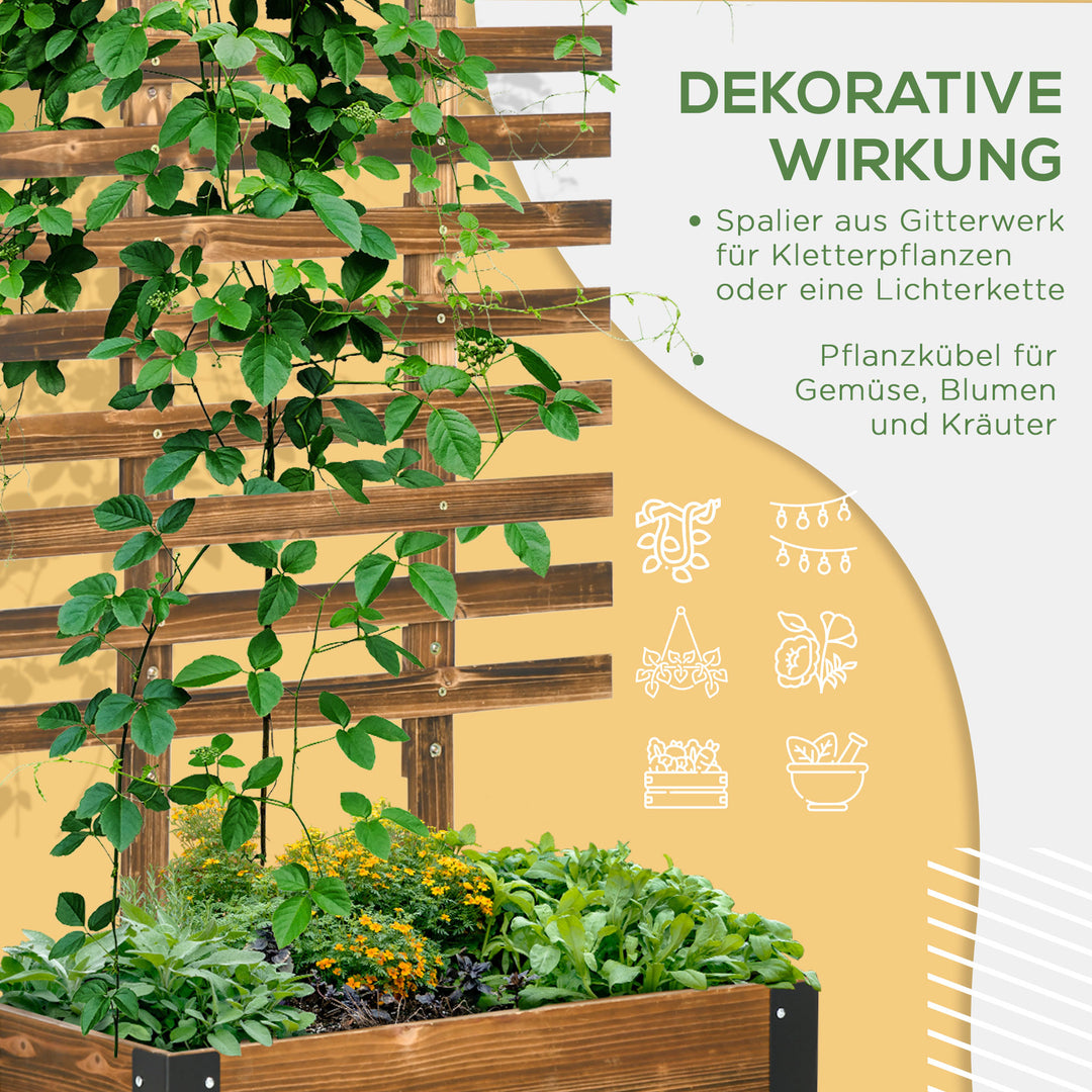 Højbed med espalier, 4 hjul, behandlet massivt træ, 65 cm x 31 cm x 147 cm, sort + brun