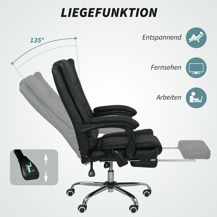 Massagestol, kontorstol med massagefunktion, inklusive fodstøtte, højdejusterbar, 64 cm x 70 cm x 118 cm, sort