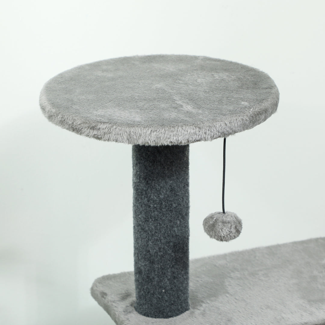 Kradsetræ 103 cm med kattehule, platforme, sisal kradsetræer, plysbold til katte op til 5 kg, grå