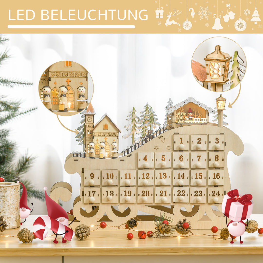 Adventskalender til at fylde med 24 skuffer, LED-lys, kaneform, gør-det-selv julekalender, nedtællingskalender til jul, gave til børn og voksne