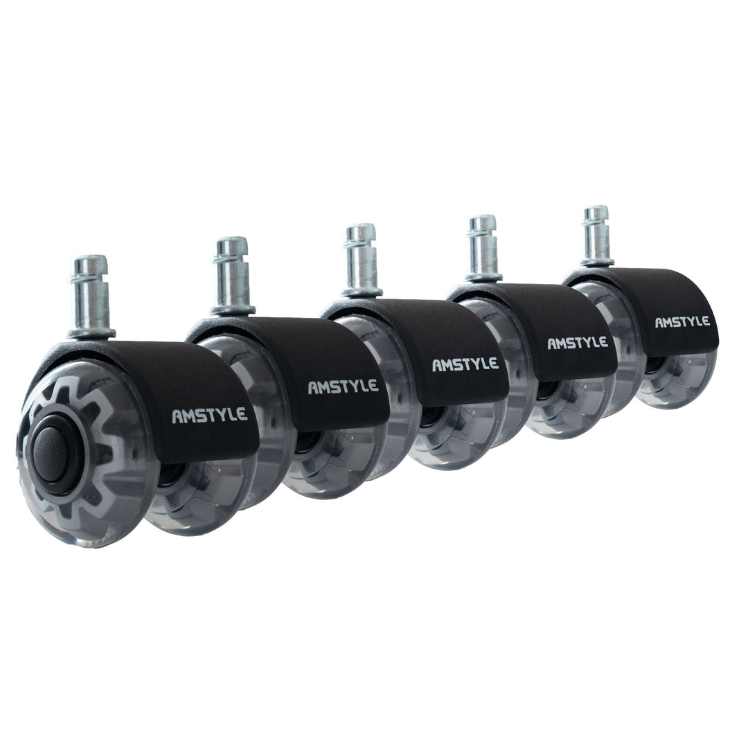 Sæt med 5 letløbende universelle kraftige hjul til kontorstole, 11 mm stamme / 50 mm diameter, støjsvage premium hjul til hårdt gulv, kontorstolhjul, drejestolhjul, sølvfarvede, dobbelte hjul