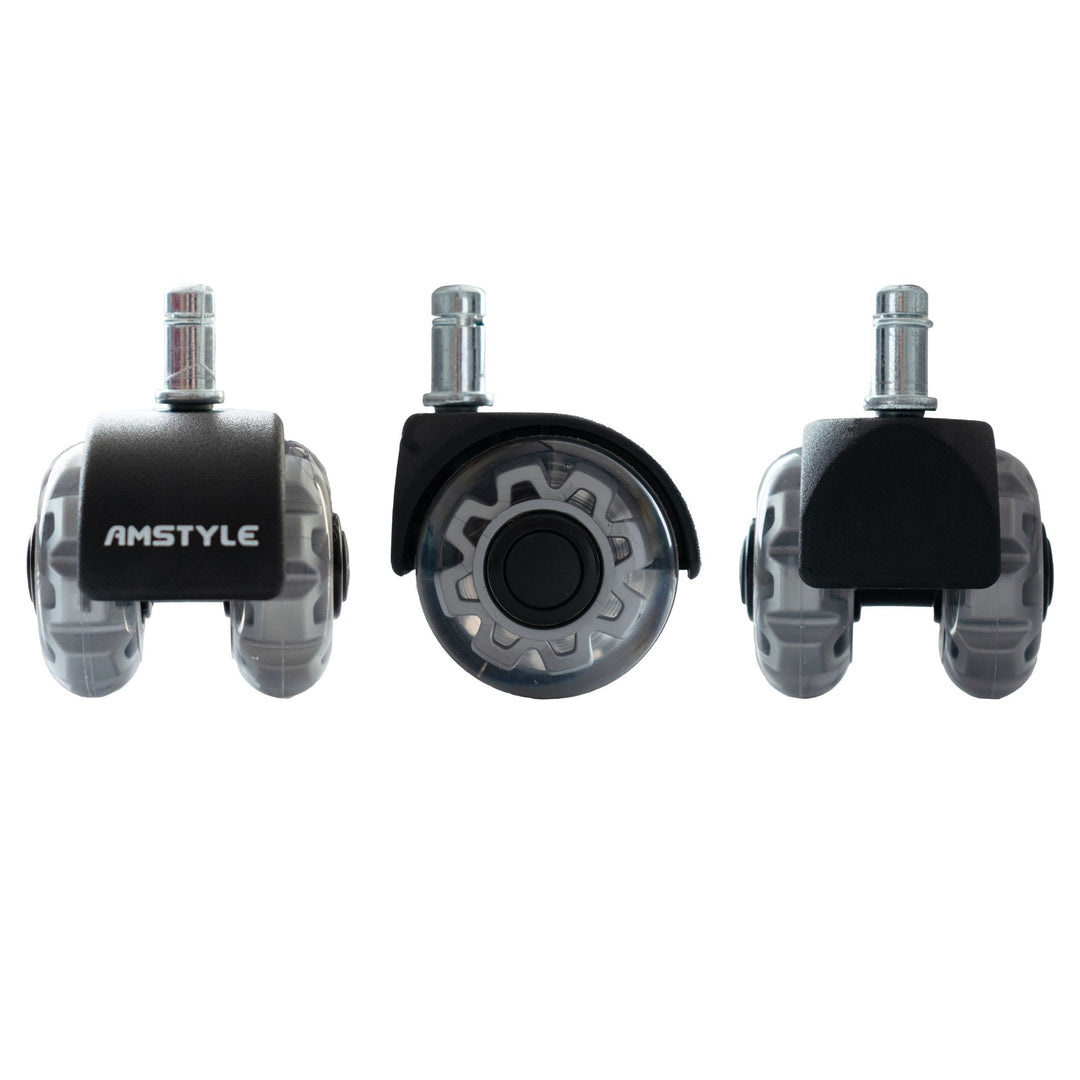 Sæt med 5 letløbende universelle kraftige hjul til kontorstole, 11 mm stamme / 50 mm diameter, støjsvage premium hjul til hårdt gulv, kontorstolhjul, drejestolhjul, sølvfarvede, dobbelte hjul