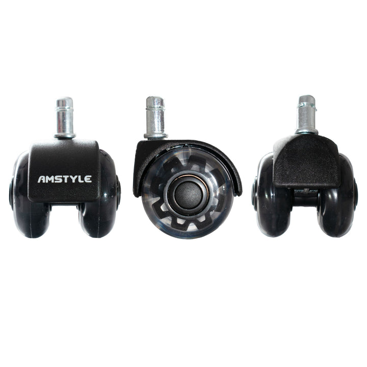 Sæt med 5 letløbende universelle kraftige hjul til kontorstole, 11 mm stamme / 50 mm diameter, støjsvage premium hjul til hårdt gulv, kontorstolhjul, drejestolhjul, sorte, dobbelte hjul