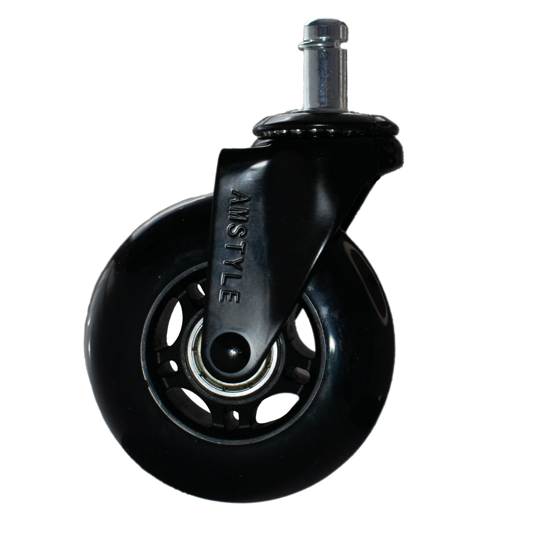 Sæt med 5 letløbende universelle kraftige hjul til kontorstole, 11 mm stamme / 75 mm diameter, støjsvage premium hjul til hårdt gulv, sorte drejestolshjul