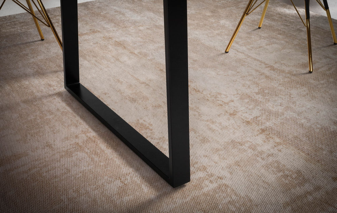 Spisebord 200x100x76 cm, massivt akacietræ/metal, spisebord med levende kant, køkkenbord i massivt træ med trapezformede ben i sort, rektangulært spisebord i træ.