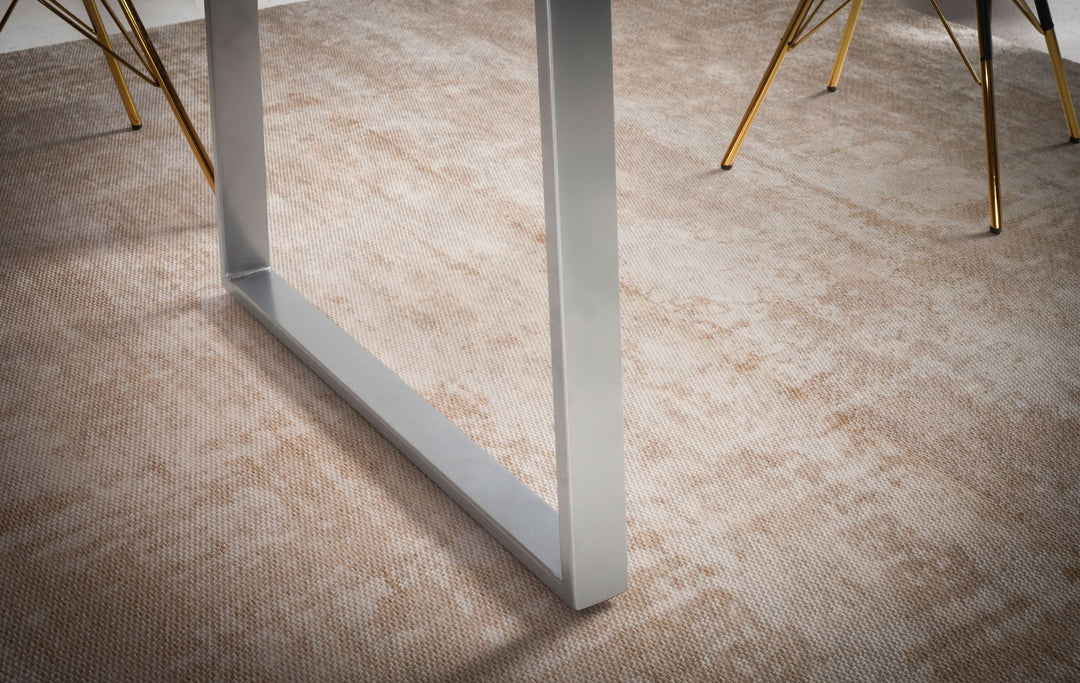 Spisebord 140x80x76 cm, massivt akacietræ/metal, spisebord med levende kant, køkkenbord i massivt træ med trapezformede forkromede ben, rektangulært spisebord i træ