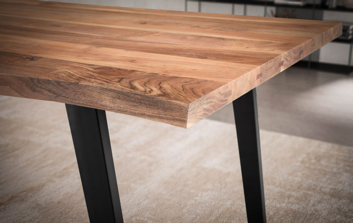 Spisebord 160x80x76 cm akacie massivt træ/metal spisebord trækant