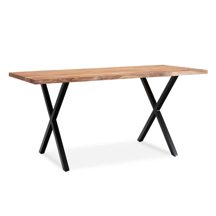skrivebord 200x100x76 cm akacie massivt træ/metal computerbord trækant