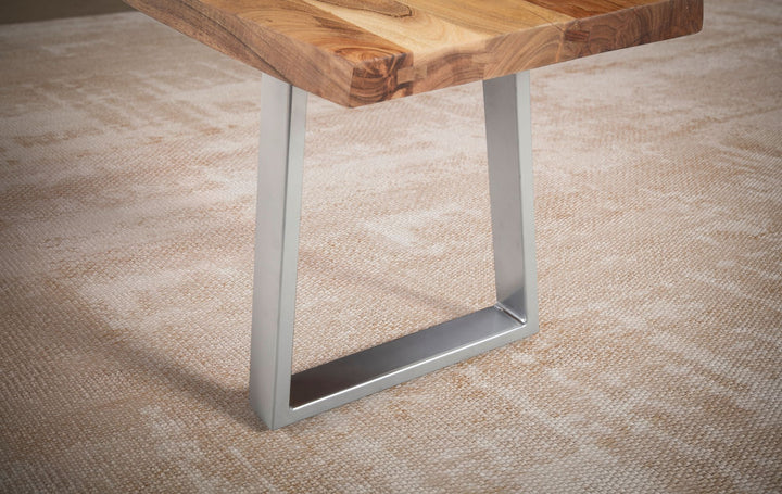 Spisebænk 160x40x45,5 cm, massivt akacietræ/metal med levende kant, spisebænk i massivt træ uden ryglæn, forkromet køkkenbænk, moderne spisebænk, stor spisebænk