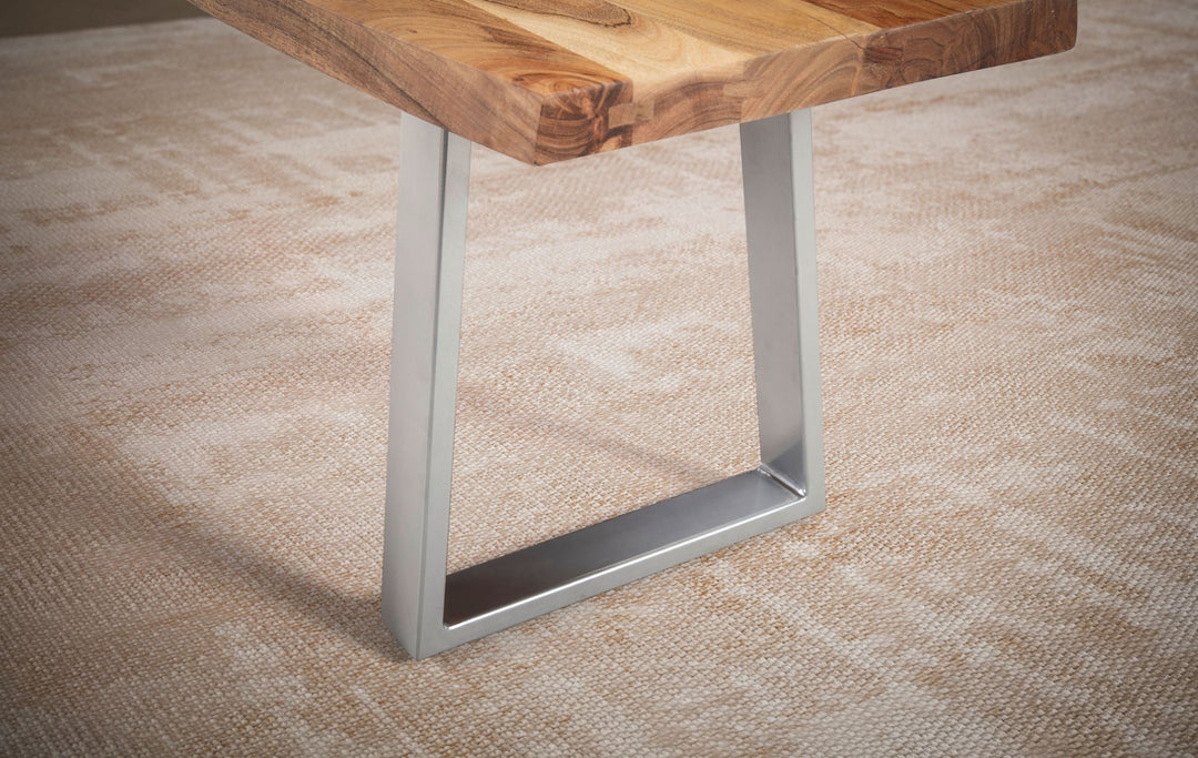 Spisebænk 180x40x45,5 cm, massivt akacietræ/metal med levende kant, spisebænk i massivt træ uden ryglæn, forkromet køkkenbænk, moderne spisebænk, stor spisebænk