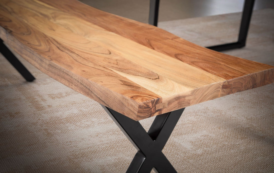 Spisebænk 160x40x45,5 cm akacie massivt træ / metal med trækant