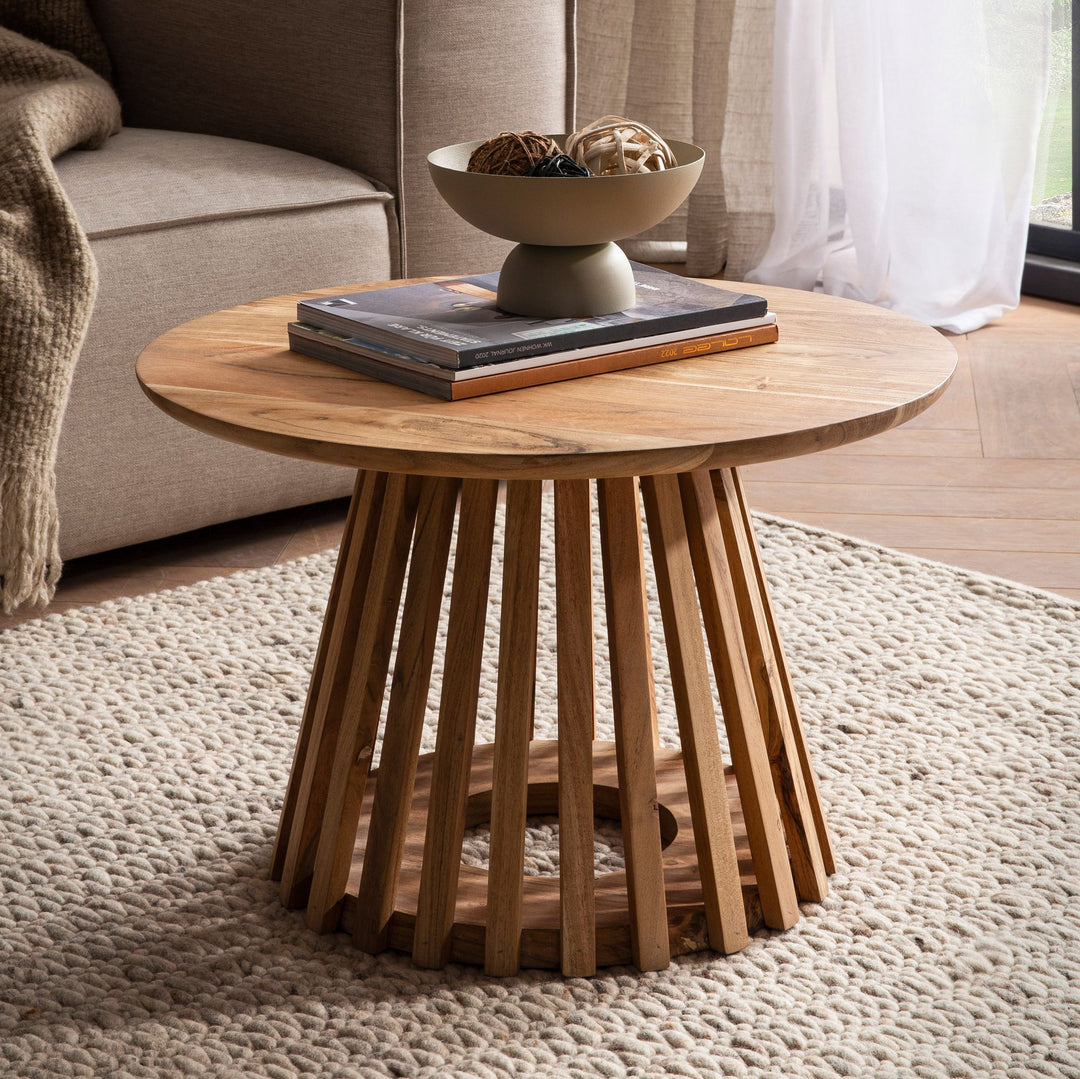 Sofabord 60x60x40 cm akacie massivt træ lysebrunt rundt sofabord
